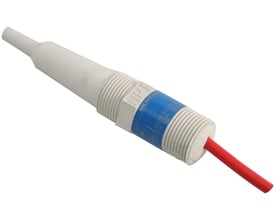 Siemens TS-3 temperatur sensor med 5m kabel, hvidt plasthus med blå mærkat og en rød sensorstang, hvid baggrund.