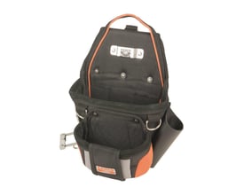 Bahco værktøjsbælte 4750-UP-2 vist bagfra, med åbne lommer og detaljer om konstruktion og materialer.