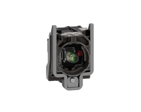 Schneider Electric Lampetrykkrop XB4 Uni LED set fra siden med tydelig mærkning og 230V spænding.