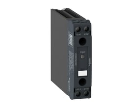 Schneider Electric Solid State relæ set fra siden, fremviser DIN-skinne montering og mørkegrå plastkonstruktion.