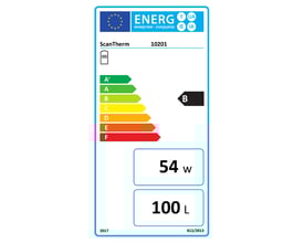 ScanTherm energimærke B for Combi tank 100/65 med 54W forbrug og 100 liters volumen.