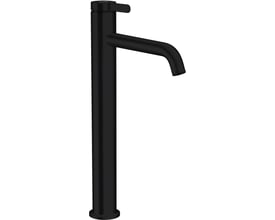 Detaljeret billede af Hansgrohe AXOR etgrebsbatteri i mat sort, med 180mm udløb og enkel betjeningsgreb.