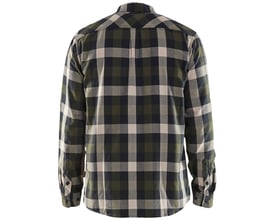 Blåkläder Workwear flannel skjorte i olivengrøn/sort, størrelse L, vist bagfra med langærmet design og ternet mønster.