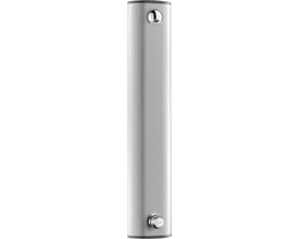 Delabie Tempomix brusepanel i børstet aluminium med et-grebs selvlukkende armatur og rundt brusehoved.