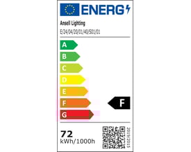 Energimærke F for Ansell Lighting E-Cell Eco LED bånd, med kWh/1000h og QR-kode.