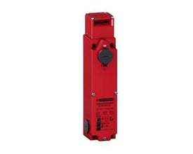 Schneider Electric sikkerheds endestop i rød metal med magnetlås, 230V AC, 2NC+4NO kontakter og 3xM20 kabelindgange.