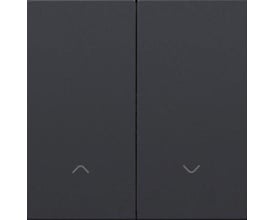 Niko smart motorbetjening tangent i antracit, med op- og ned-ikoner diskret indgraveret, monteret side om side på en ren hvid baggrund.