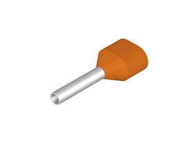 Enkelt Weidmüller terminalrør med orange plastkrave og metalhylster, designet til 2 x 0,5mm² ledere.