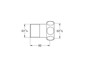 Teknisk tegning af Grohe afgangsforskruning med dimensioner G1 1/4", G1 1/2" og længde 62mm.