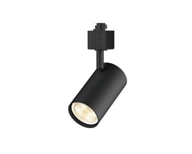 Sort Philips EasyLink Zilo SP-spot til skinnesystem med cylindrisk, vinklet spothoved og synlig skinneadapter.