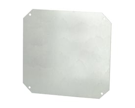 Fibox Montageplade NEO MPS3232, visuelt fra et andet perspektiv, med afrundede hjørner og fire monteringshuller.