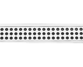 Unidrain ClassicLine rist med 1200 mm længde og rustfrit stål i Classic design, viser et mønster af runde huller.