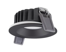 Nærbillede af Ledvance Spot Air Fix PS DIM indbygningsspot i sort aluminium med integrerede fjederophæng til nem montering.