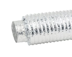 GLX fleksibel lyddæmper med 100mm diameter og 1000mm længde, fremstillet af sølvfarvet aluminiumsfolie.