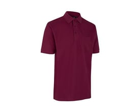 ID Identity poloshirt i bordeaux rød, størrelse 4XL, med brystlomme og krave, vist på hvid baggrund.