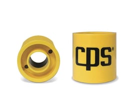 Gul testspole til magnetventil med sort CPS logo på siden og indvendige detaljer for 18mm diameter. Står alene på hvid baggrund.