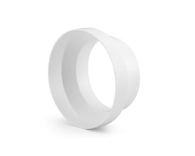 Enkel hvid Fresh overgangsstykke til teleskoprør, viser overgangen fra 100mm til 125mm diameter.