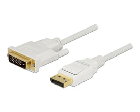 Hvidt DeLock DisplayPort 1.2 til DVI 24+1-kabel på 2 meter med begge hanstik synlige.