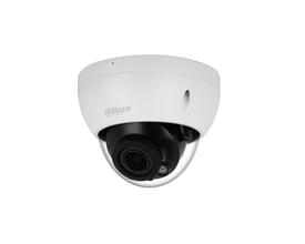 Dahua 5 MP domekamera med motoriseret 2,7-13,5 mm-objektiv, hvidt kabinet og sort linse set forfra.
