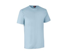 ID Identity kortærmet interlock T-shirt i lys blå, størrelse S, med rund hals og smal halsrib, vist på hvid baggrund.