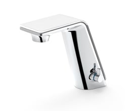 Oras Alessi Sense elektronisk håndvaskarmatur i krom og hvid med trykfølsom top og sidegreb.