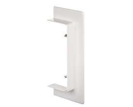 Schneider Electric OptiLine 45 vægflange, 140mm, i polar hvid PC/ABS plast på hvid baggrund.