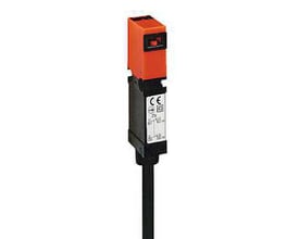 Schneider Electric mini sikkerhedsendestop med nøgle, 2N/C, 2M ledning og orange top på sort base.
