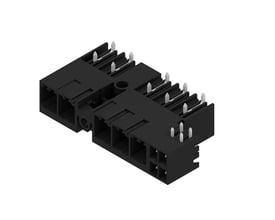 Weidmüller hybridkonnektor til printkort med fem poler og 7,62 mm afstand, set skråt ovenfra med kontaktstifter synlige.