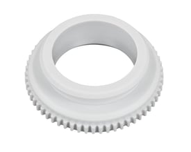 Danfoss hvid adapter til termomotor ABN/ABNM, viser M30x1,5 gevind og hvid plastmateriale isoleret på hvid baggrund.