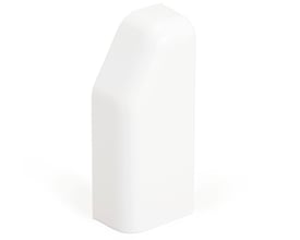 Hvidt OBO Bettermann-endestykke til Rehau SL 20/50-kabelkanal, højre model med afrundet top.