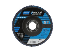Norton Vulcan lamelskive 125x22mm K40, med blå og sorte lameller, egnet til metalbearbejdning.