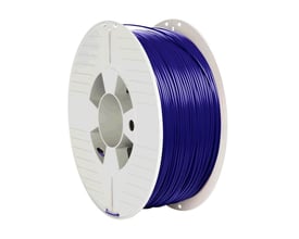 Verbatim PET-G-filament til 3D-printere, 1,75 mm og 1 kg, viklet på en hvid spole; filamentet er blåt.