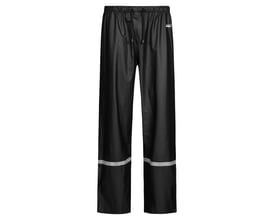 Sorte regnbukser fra Lyngsøe Rainwear, model LR91 i størrelse 3XL, set forfra med elastisk talje og refleksbånd.