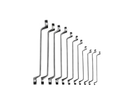 Bahco dobbelt ringnøglesæt med 11 dele i rustfast stål, præsenteret på en hvid baggrund med klare synlige millimeter-mål.