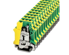 Nærbillede af Phoenix Contact USLKG 16 N jordklemme, viser detaljer på skruetilslutning og 16mm² kapacitet.