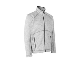 ID Identity fleece cardigan i grå melange, størrelse 3XL, med lynlås og sidelommer på hvid baggrund.