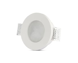 V-TAC GU10 gipsvægslampe med hvid rund ramme, matteret glas og metalmonteringsclips på isoleret baggrund.