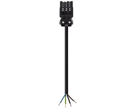 Detaljeret billede af Wieland 4-polet tilslutningskabel med sort PVC-kappe, 1,5mm2 ledning og farvekodede ledningsender.