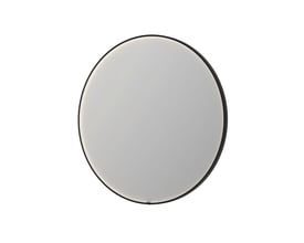 Sanibell INK SP24 LED spejl, rundt Ø100 cm med sort aluramme og integreret, dæmpbar frontbelysning på hvid baggrund.