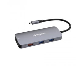 Verbatim USB-C Pro Multiport Hub CMH-09 med fokus på USB 3.2 Gen 2 porte og integreret USB-C kabel.