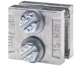 Siemens samleskinnestik 8US1 med to sekskantbolte og mærket 15 Nm, designet til 20-30mm skinner.