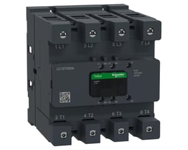 Schneider Electric TeSys Deca Advanced 4-polet kontaktor, model LC1DT200A, med 100-250V AC/DC spole og EverLink-tilslutning.