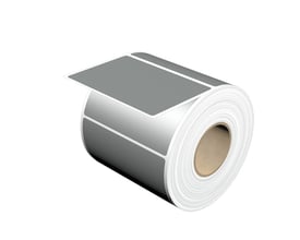 Rulle med sølvfarvede komponentmærker fra Weidmüller, model THM MT30X 89/60 SI, vist med et mærke trukket ud.