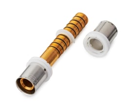 Roth MS-reparationsfitting til alupex rør, 26 mm diameter, messing med O-ringe og hvidt plast.