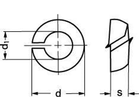 Diagram af 16,5 mm el-galvaniseret DIN 74361 konisk fjederskive, vist fra front og side med dimensioner.