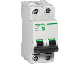 Schneider Electric Multi9 C60SP miniatureafbryder med 2 poler, 4A og B-kurve, monteret på din-skinne.