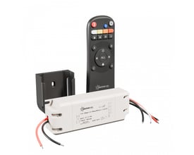 SpectrumLED 240W LED stripe sæt med trådløs RGB-controller, fjernbetjening og monteringsbeslag i hvidt og sort design.