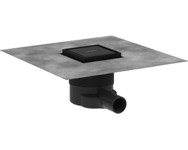 Hansgrohe komplet afløb i matsort med vandret udløb, 40 mm diameter og 100x100 mm mål.