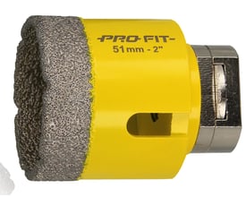ProFit diamanthulsav med 51 mm diameter, udført i gul metal med et groft diamantskær til hårde materialer.