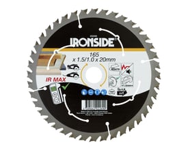 Ironside rundsavklinge til træ set forfra med 40 tænder, 165 mm diameter og 20 mm huldiameter.
